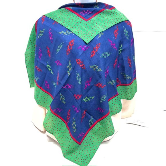 Givenchy Accessories - VGT GIVENCHY Paris scarf cotton/silk 34" Satin blue green red dot , (44)